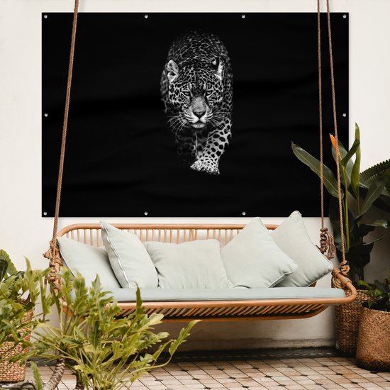 Décoration murale Animaux - Zwart - Léopard - Wit - Sauvage - 180x120 cm - Poster jardin - Toile jardin - Poster extérieur