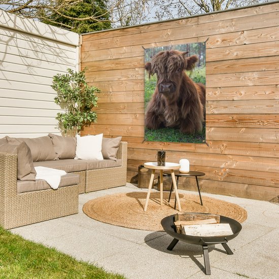 Tuinposters buiten Schotse Hooglander - Pad - Dieren - 60x90 cm - Tuindoek - Buitenposter