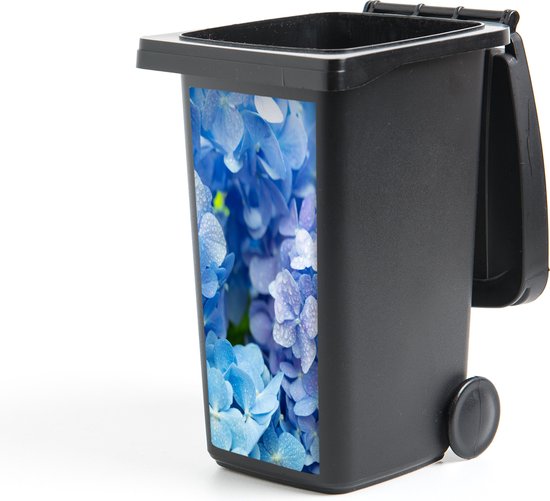 Foto: Container sticker hortensia waterdruppel bloemen botanisch blauw 44x98 cm kliko sticker