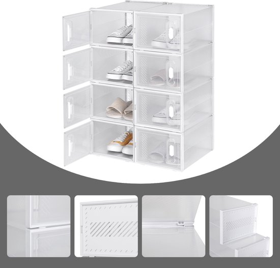 Relaxdays schoenenbox transparant, 12 stuks, stapelbaar, doorzichtige