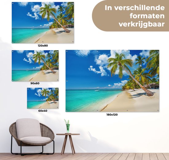 Affiche jardin - Toile jardin - Posters de jardin extérieur - Plage - Mer - Bateau - Palmier - 120x80 cm - Jardin