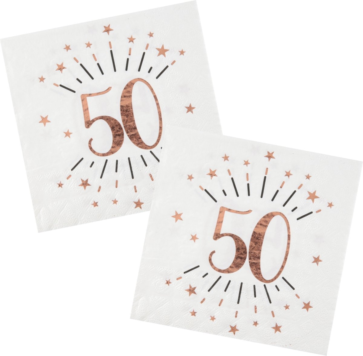 Verjaardag feest servetten leeftijd - 20x - 50 jaar - rose goud - 33 x 33 cm