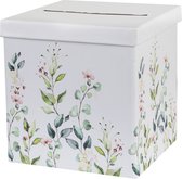 Santex Enveloppendoos bloemen - Bruiloft - wit/groen - karton - 20 x 20 cm