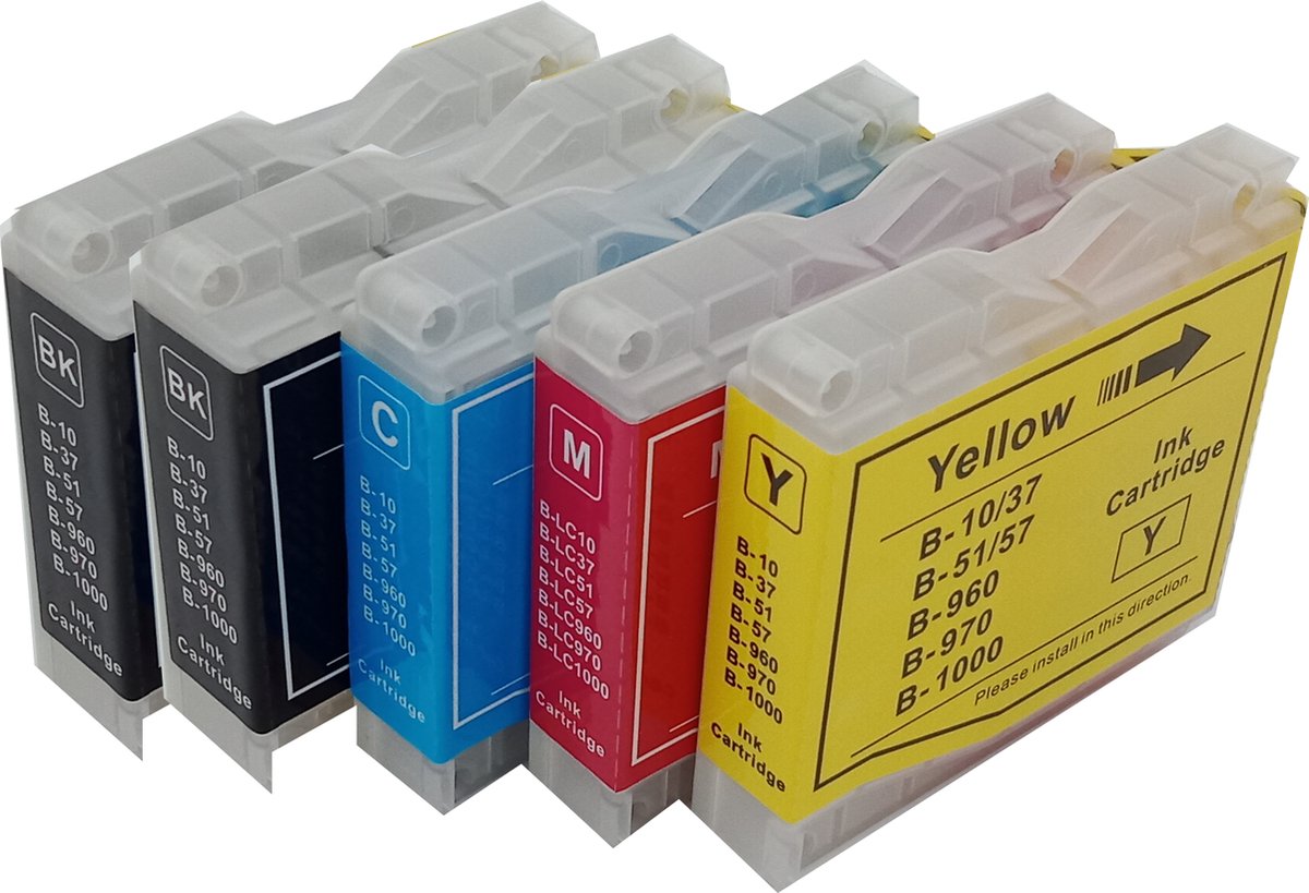 KATRIZ huismerk inkt voor|Brother LC51/LC970/LC1000/LC37 2x black +1x Cyan +1x Magenta+1x Yellow | ( 5stuks)