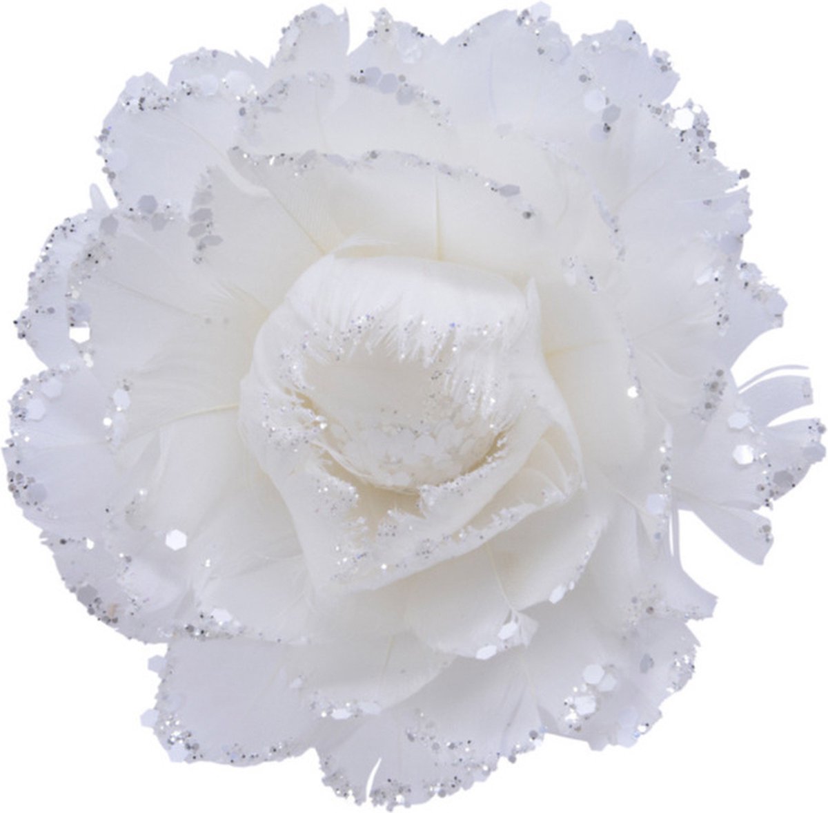 Kunststof witte kerstboom bloem op clip, 11 cm hoog, kerstversiering van Decoris.