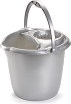 Zilver grijze dweilemmer/mopemmer 15 liter 38 x 34 cm - Vloer reinigen - Kunststof/plastic dweil emmer