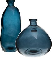 Atmosphera bloemenvazen set - 2x - Organische fles vorm - blauw transparant glas