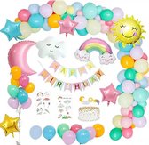 70 stuks regenboog Feestpakket - Regenboog versiering, decoratie & ballonnen - Regenboog stickers - Feestdecoratie voor babyshower en verjaardag - Pride versiering & Stickers