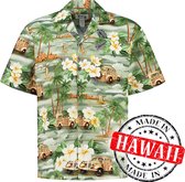 Hawaii Blouse - Shirt - Hemd - 100% Katoen - Overhemd Heren Korte Mouw - Made in Hawaii "Bloemen op Hawaii" Maat XXL