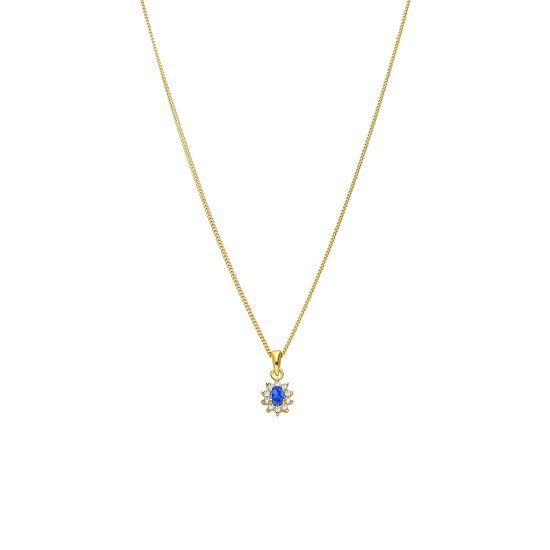 Lucardi Dames Gouden ketting met hanger sapphire zirkonia - Ketting - 925 Zilver - Goudkleurig - 48 cm