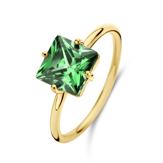 New Bling 9NB-0895-54 Zilveren Ring - Dames - Zirkonia - Vierkant - 8 x 8 mm - Groen - Maat 54 - 1,76 mm - Zilver - Gold Plated (Verguld/Goud op Zilver)