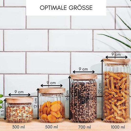 Econovo® Voorraadpotten, Vierkante Set Met Deksel, 1200 Ml  3 Delig Van Mondgeblazen Borosilicaatglas Stapelbaar En Luchtdicht Voorraaddozen Glazen Containers Vierkant Voor Levensmiddelen Groot 661245445