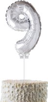 Cijferballon op stokje Cadebo - Taart ballon - 40cm - Cijfer 9 - Zilver - Gratis Verzonden