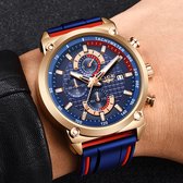 2023 Lige Nieuwe Heren Horloge Topmerk Luxe Klok Mannelijke Krachtige Siliconen Waterdichte Quartz Blauw Gouden Horloge Sport Chronograaf