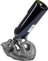 BRUBAKER Wijnfleshouder Dorstige Draak Zilver - Fantasie Fleshouder Draak Model - Flesstandaard Deco Figurine Handgeschilderd Wijn accessoires - Grappige Decoratie gemaakt van Resin - Wijn geschenk