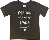 T-shirt Kinderen "Mama, wil je met mijn papa trouwen?" | korte mouw | Zwart/wit | maat 86/92