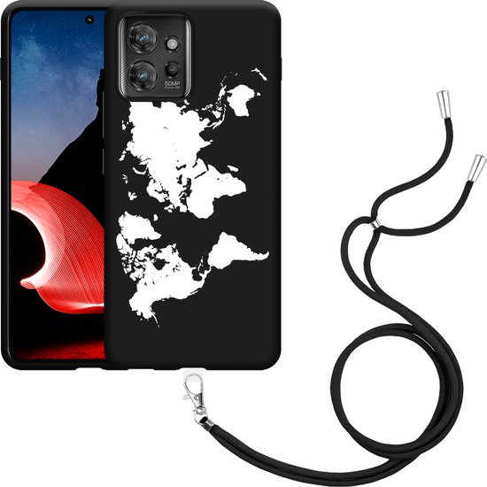 Cazy Case avec cordon Zwart adapté pour Motorola ThinkPhone World Map
