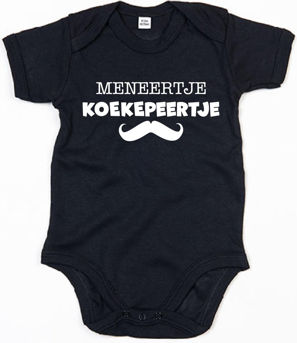 Baby Romper Meneertje Koekepeertje 6-12 maand - Zwart - Rompertjes baby met tekst