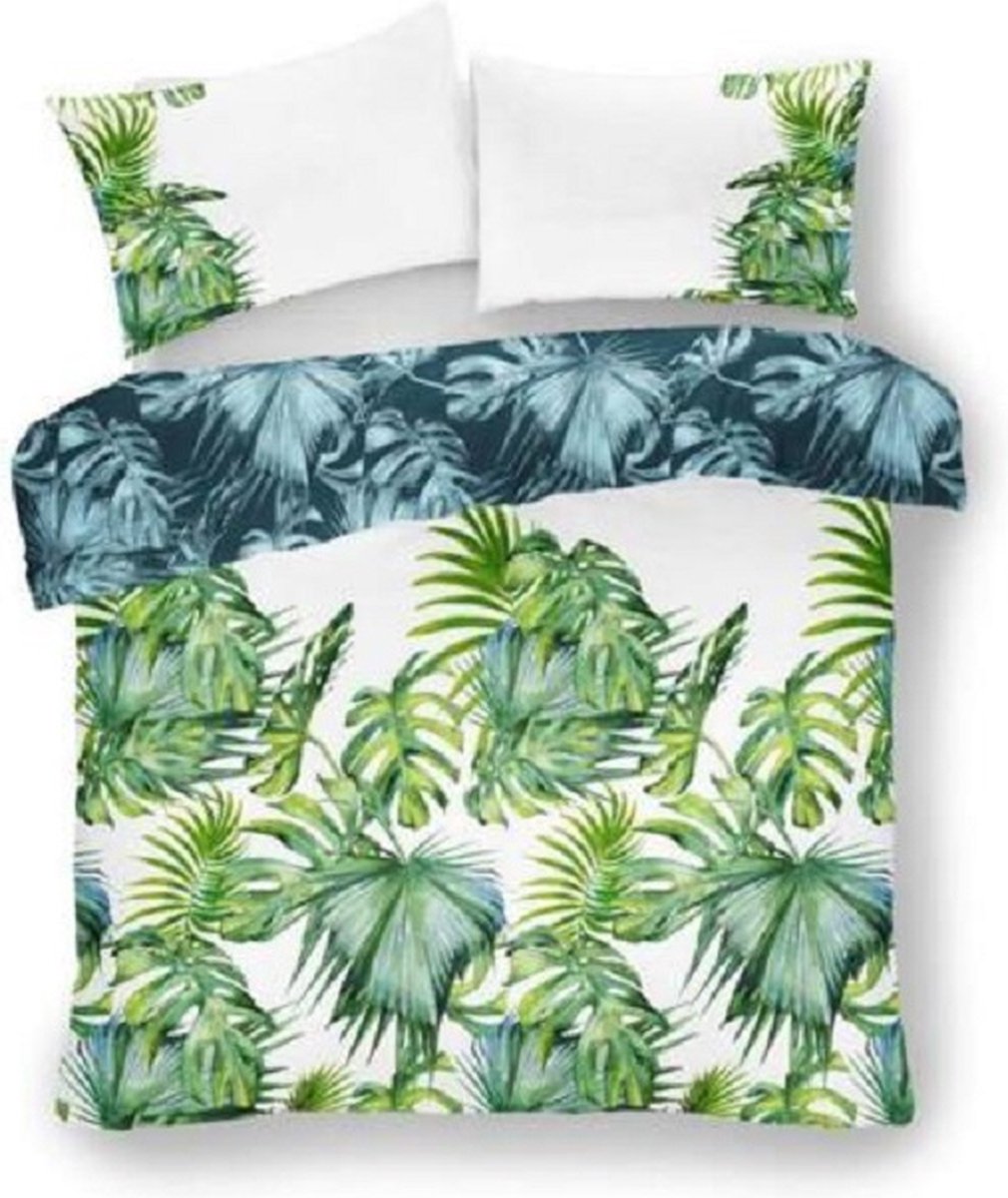 Tropical Leaf beddengoed - Botanische Palm Bladeren dekbedovertrek met 2 kussenslopen - Lits-Jumeaux maat