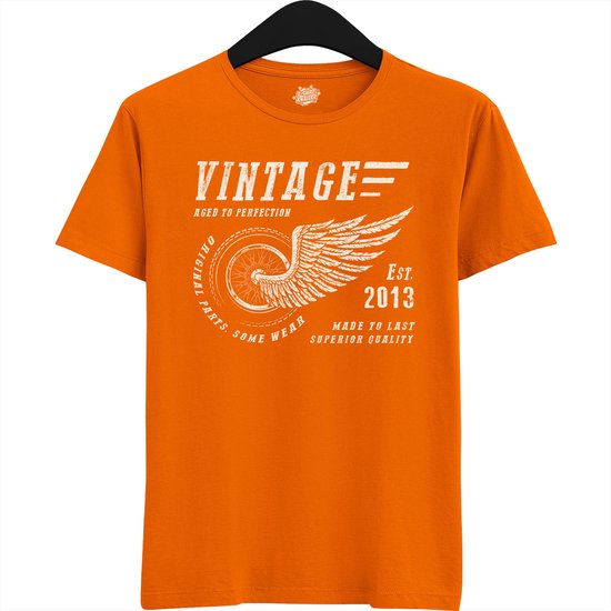 A Vintage Motorcycle Addict Est 2013 | Retro Verjaardag Motor Cadeau Shirt - T-Shirt - Unisex - Oranje - Maat XXL