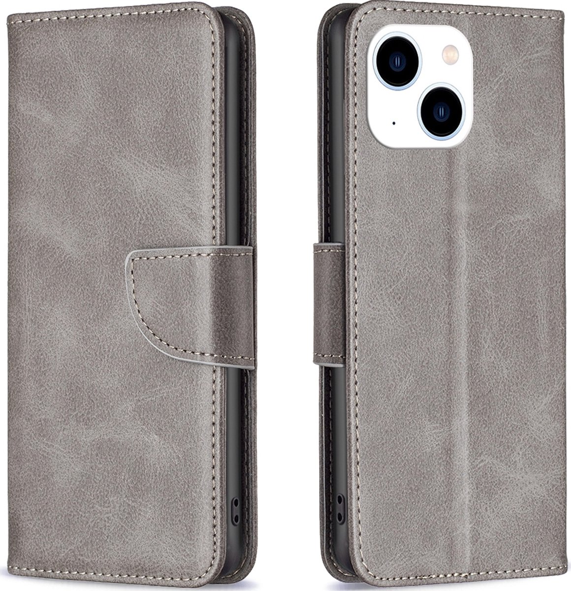 Mobigear Telefoonhoesje geschikt voor Apple iPhone 15 Hoesje | Mobigear Excellent Bookcase Portemonnee | Pasjeshouder voor 3 Pasjes | Telefoonhoesje voor Pinpas / OV Kaart / Rijbewijs - Grijs