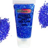 Chunky Glitters met Gel Lijm Tube (Blauw) [Volume 20ML - Festival Jewels Glitter Outfit Lichaam en Gezicht - Make-up Diamond Dots Face Body - Diamantjes Strass Steentjes - Kinderen Volwassenen Dames Makeup Tattoo Mastix Schmink]