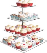 Acryl cupcake-displaystandaard, 4-tier vierkante cupcake-toren display, gebak, standaard, dessert, tree, toren voor bruiloft, verjaardagsfeest