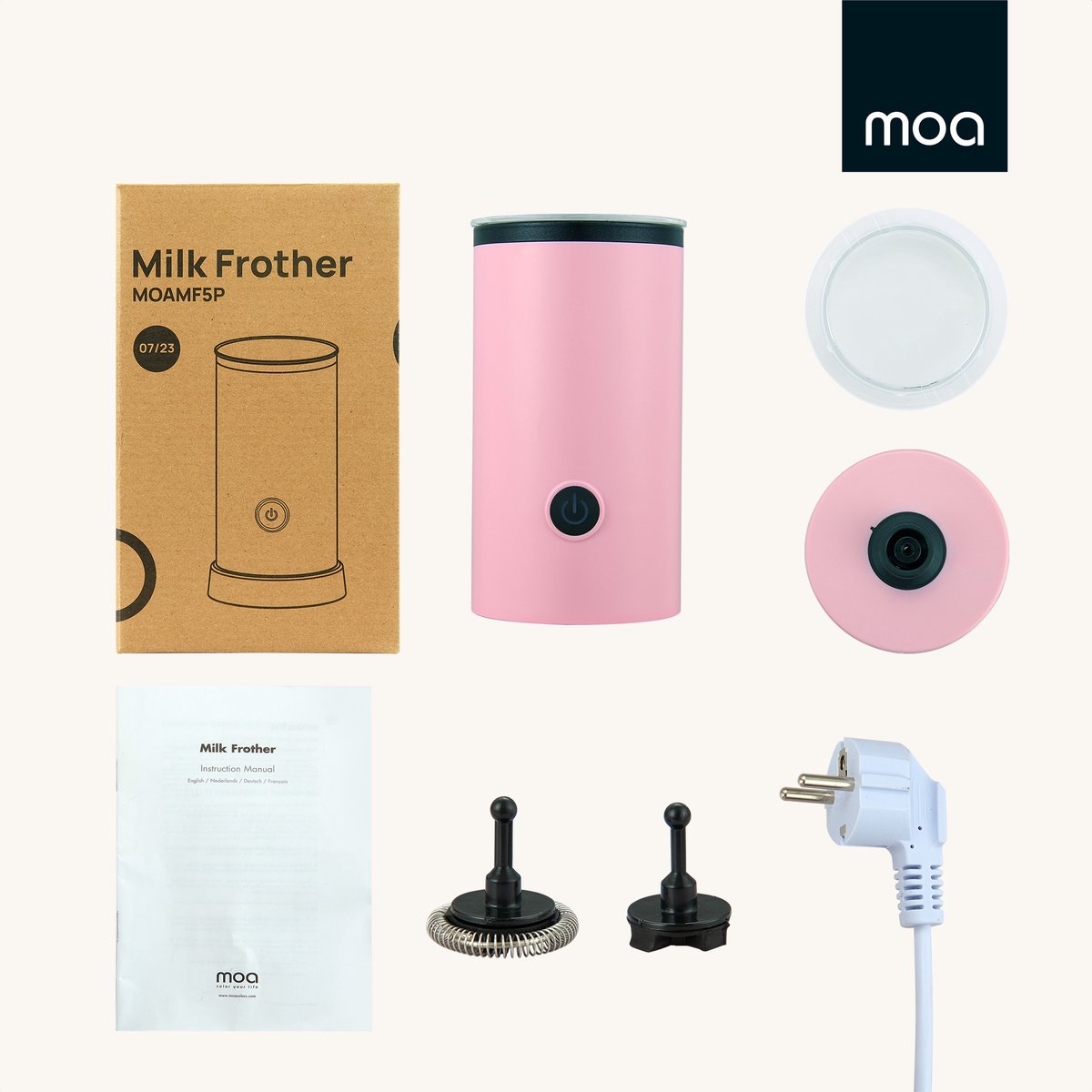MOA Elektrische Melkopschuimer - 2-in-1 - Handige Melkschuimer - 240 ML - Voor Cappuccino - Melkklopper - Roze — cadeau in Kookcadeaus - foto 7