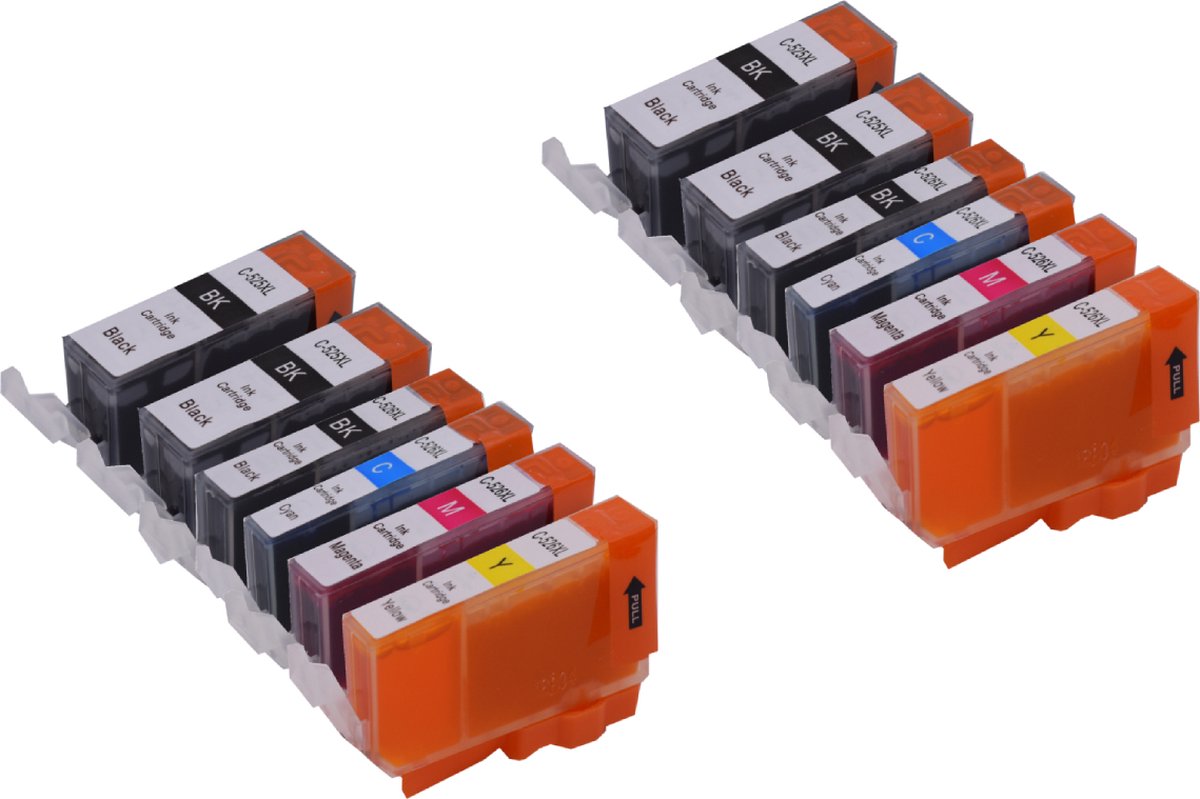 KATRIZ huismerk inkt voor Canon 4x PGI525BK + 2x CLI526BK + 2x CLI526 Cyaan + 2x CLI526 Magenta + 2x CLI526 Geel (12stuks) - Met chip