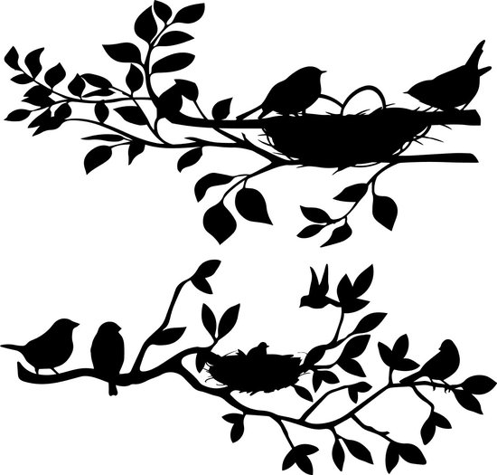 Raamsticker Vogels op takken met vogelnestjes - Decortieve Muursticker - Dieren - Veranda - Overkaping