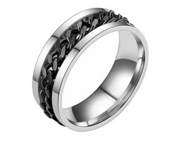 Fako Bijoux® - Fidget Ring - Anxiety Ring - Angst Ring - Stress Ring - Spinning Ring - Draairing - RVS - Zilver/Zwart - EU:64 - USA:11 - 20.5mm