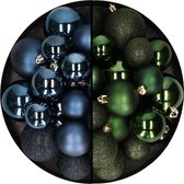 Kerstballen 60x stuks - mix donkergroen/donkerblauw - 4-5-6 cm - kunststof - kerstversiering
