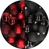Decoris Boules de Noël 60x pcs - rouge foncé/noir - 4-5-6 cm - plastique - Décorations de Noël