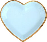 Santex wegwerpbordjes hartje - Babyshower jongen - 10x stuks - 23 cm - blauw/goud