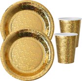 Set de vaisselle jetable Fête - paillettes - 20x assiettes / 20x gobelets - doré