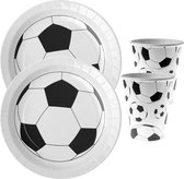 Voetbal feest wegwerp servies set - 10x bordjes / 10x bekers - wit/zwart