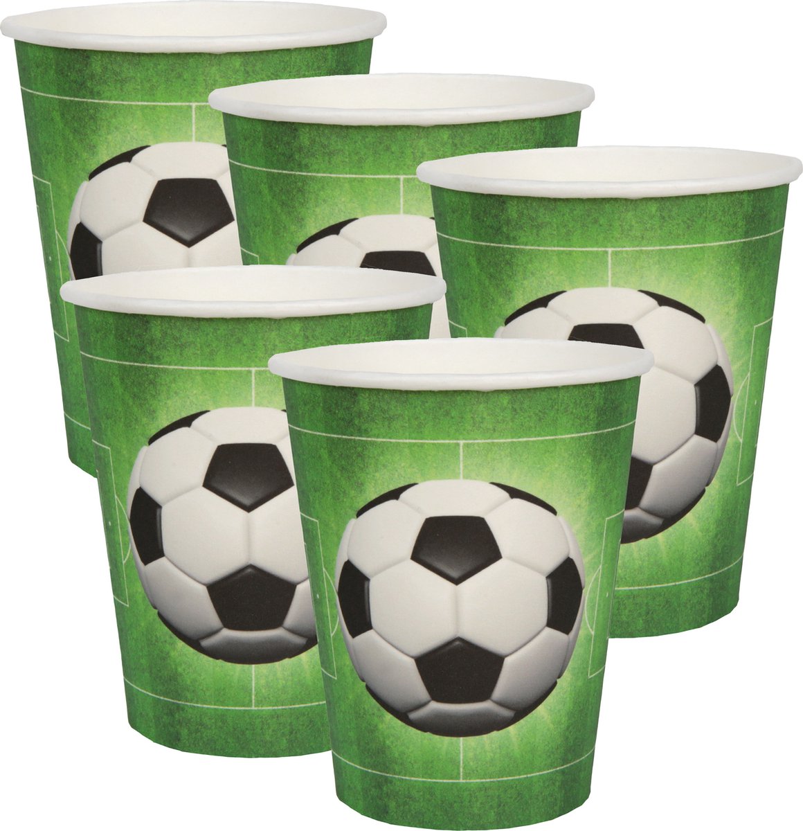 Santex feest wegwerp bekertjes - voetbal - 50x stuks - 270 ml - groen - karton