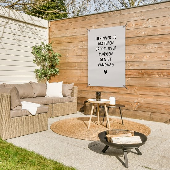 Affiche de jardin texte - Remember Dream Enjoy - Citations - Décoration de jardin Beige - Peinture de jardin extérieur - Décoration de clôture - Jardin - 60x90 cm - Toile de clôture - Toile de jardin - Décoration murale extérieur