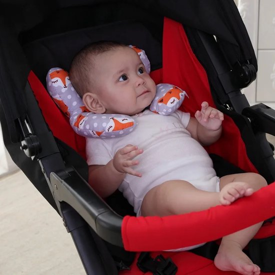Baby Maxi Cosi Steun Kussen - Grijs -Rood/Wit - Neksteun voor Baby's - Steunkussen voor Reiswieg - MaxiCosi Steunkussen - Slaapkussen MaxiCosi - Neksteun voor Baby de Auto - Babystoel Nek Steun - Baby Slaapkussen - Autostoel Nekkussen / Nek Kussen van Momio — afbeelding 2