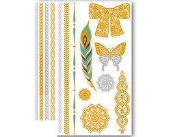 Tijdelijke Tattoo Goud Ibiza Style (A5 Formaat) (Gold Temporary Fake Tattoos - Hawaii Henna Mandala - Nep tatoeage - Kinderen Volwassenen Vrouwen/Dames)