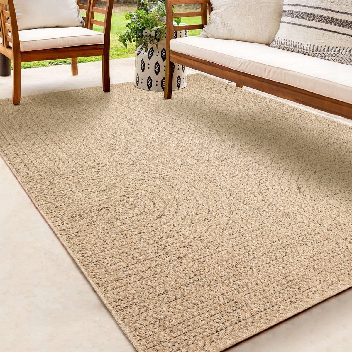 Karpet24 Kenzy Buitenvloerkleed- 120x170 cm met jute look| Rechthoekig met regenboogmotief - Weer- en UV-bestendig Tuintapijt