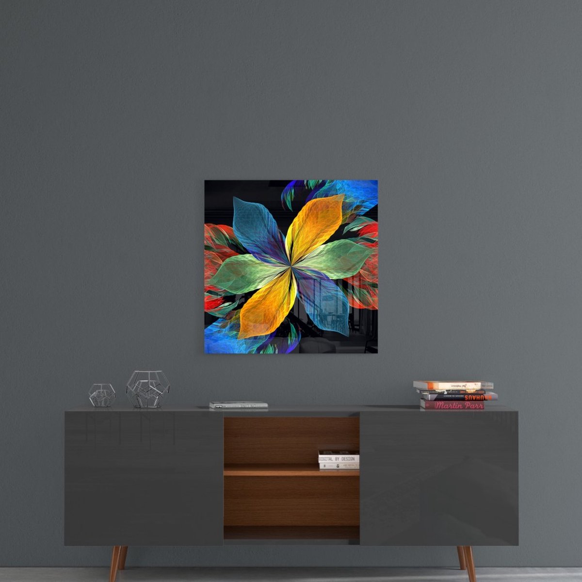 Het kleurrijke bloemglasschilderij