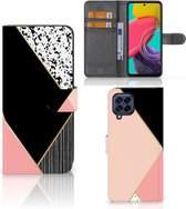 GSM Hoesje Geschikt voor Samsung Galaxy M53 Bookcase Black Pink Shapes