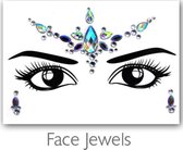 Festival Diamant Face Jewels (Zilver/Blauw) [Dots Strass Steentjes met zelfklevend Plaklaag - Sticker Diamantjes voor Lichaam en Gezicht - Festival tattoo set outfit diamand glitter - Juwelen Face Glitterstiften tattoos kinderen]