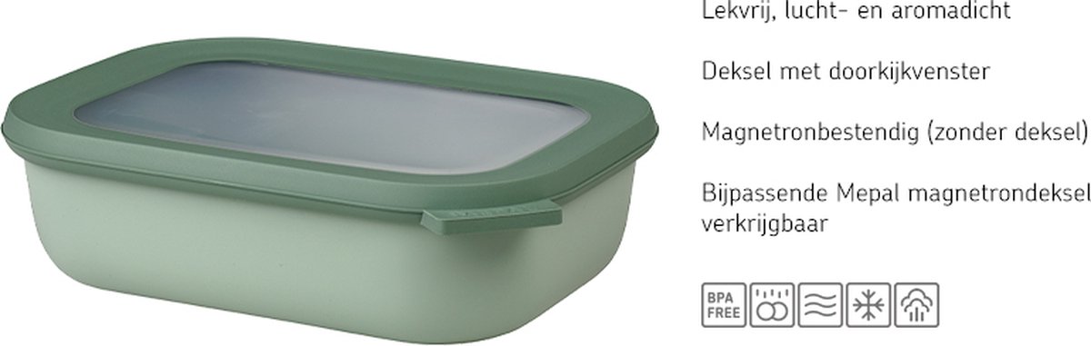 Mepal – Multikom Cirqula rechthoekig 1000 ml – Mag in de vriezer, magnetron en vaatwasser – Nordic black – Geschikt als meal prep bakje
