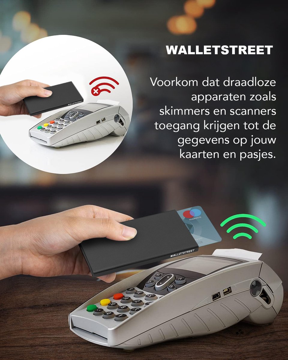 Walletstreet Uitschuifbare Pasjeshouder - Walletstreet Aluminium Creditcardhouder Card Protector Anti-Skim/ RFID Card Protector 8 Pasjes – Zwart Black — cadeau in Mode & Accessoires - foto 4