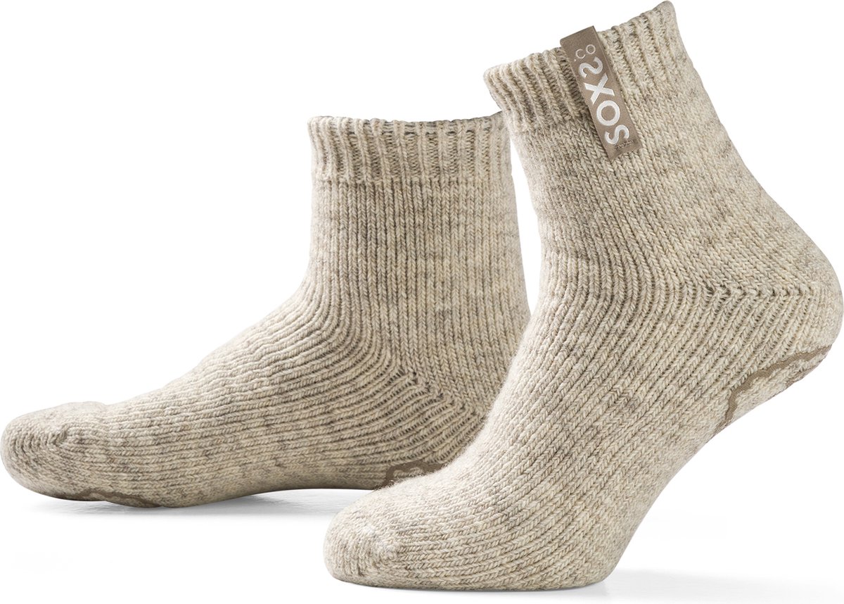 SOXS® Wollen sokken | SOX3525 | Beige | Enkelhoogte | Maat 42-46 | Antislip | Warm Sand label