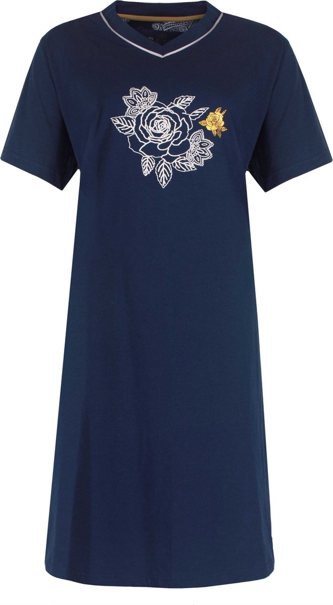 Medaillon Dames Nachthemd - 100% Katoen - Marine Blauw