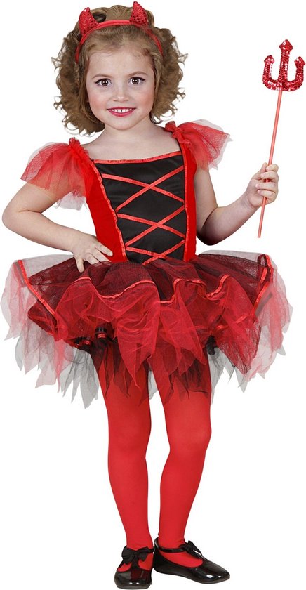 Widmann - Duivel Kostuum - Dansende Duivel Ballerina - Meisje - Rood - Maat 110 - Halloween - Verkleedkleding