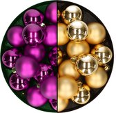 Kerstballen 32x st - mix goud/paars - 4 cm - kunststof - kerstversiering
